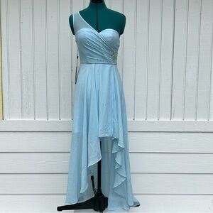 Ever Pretty: One Shoulder Baby Blue High Low Dress